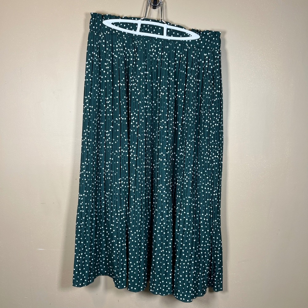 New Collection Forest Green Polka Dot Pleated Midi Skirt XL SK002